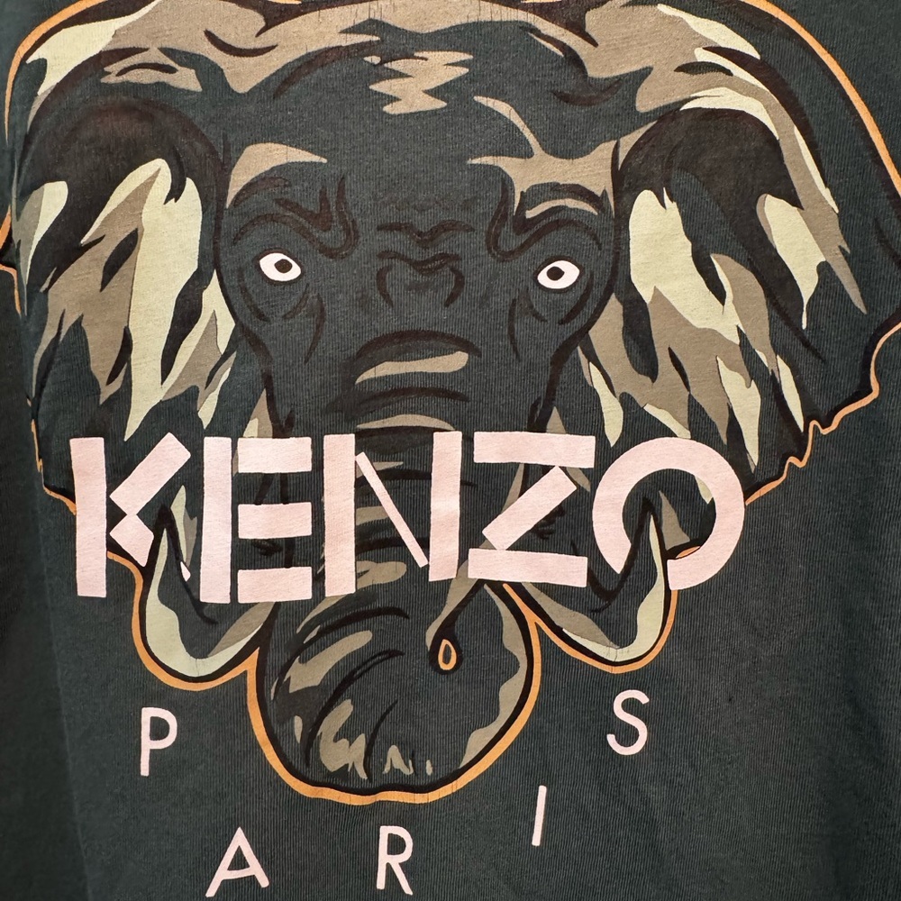 Kenzo Kids Green Elephant Graphic Long Sleeve Shirt Size 8 - Picture 2 of 4